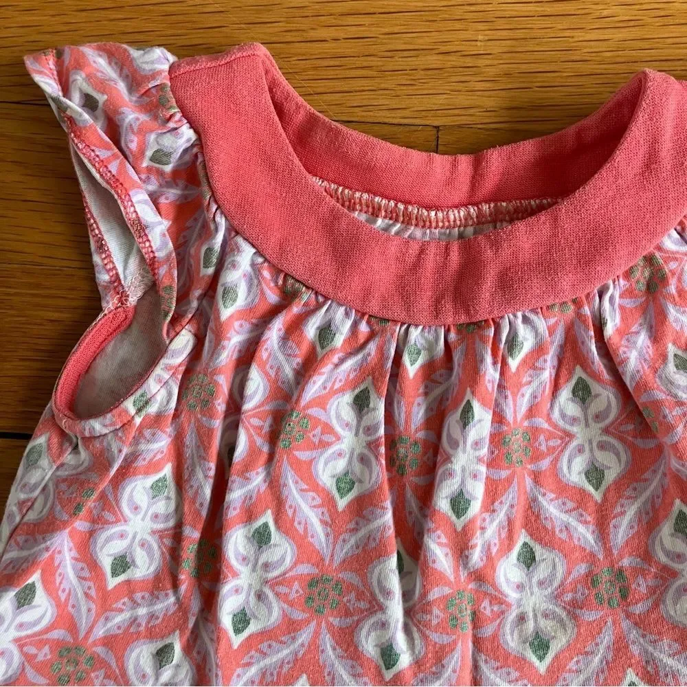 Tea Collection Coral Pink Tribal Print Colorful Cotton Tiered Twirl Dress Size 2